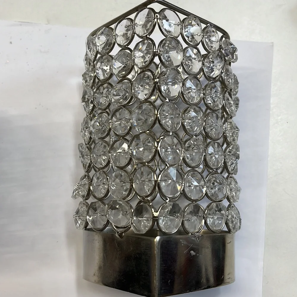 Crystal heart candle holder 2 pieces set with polished chrome and plated iron